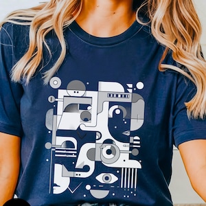 Moderne Kunst T-Shirt, Geometrische Formen, schwarz und weiß, Künstlerisch Shirt, Künstler Geschenk, Grafik T-Shirt Unisex