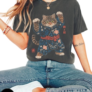 Cat kimono shirt, Japanese tshirt, Cat lover gift, Japanese Cat Tee, Martial Arts Cat, Samurai Cat, Kitty in Kimono Top, Karate cat