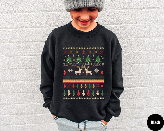 Kids Christmas Deer Sweatshirt, Kids Ugly Christmas Sweater, Ugly