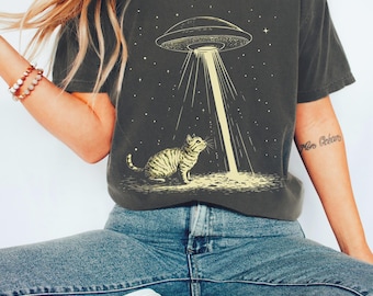 Alien Abduktion Katze Comfort Colors® Shirt, lustiges Space Meme