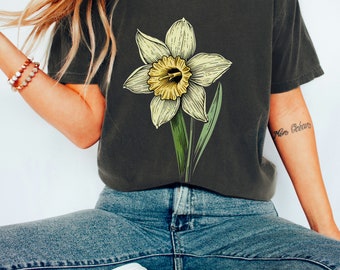 Camiseta con la flor de nacimiento de marzo / Camiseta botánica con narciso Regalo de cumpleaños para ella