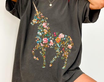 Magical Unicorn Shirt, Floral Unicorn, Whimsical Tee, Gift for Unicorn Lovers, Festival Wear, Cute Birthday Gift, Boho Chic Tee