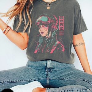 Cyberpunk Anime Girl tshirt, Futuristic Techwear Aesthetic, Japanese clothing, Kawaii Manga shirt, Japanese streetwear, Cute Unisex