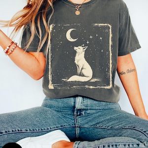 chemise renard vintage, cadeau pour amoureux des animaux, bohème, cottagecore, t-shirt fairycore, forestcore, folklore vintage, chemise amoureux de la nature, style linoprint