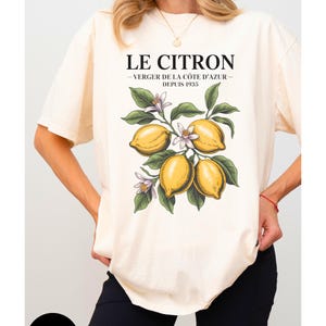 Retro Lemon Shirt, Botanical Shirt, Aesthetic Women T-Shirt, Floral, Boho Botanical, Zesty, Le Citron, Vintage style, French, Citrus fruit