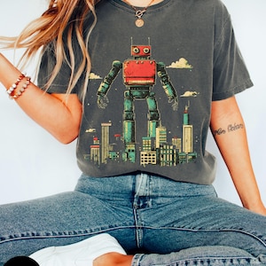 chemise robot vintage, chemise robot rétro, t-shirt robot urbain, cadeau pour amateur de science-fiction, journée robotique, cadeau cinéphile, geek robotique, t-shirt mécanique