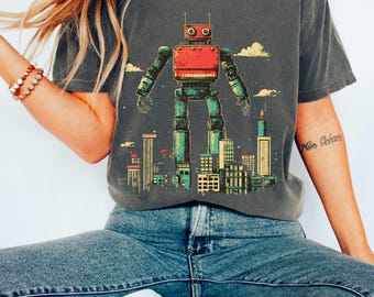 Vintage Robot shirt, Retro Robot Shirt, Urban Robot Tee, Science fiction lover gift, Robot day, Movie buff gift, Robot geek nerd, Mech Tee