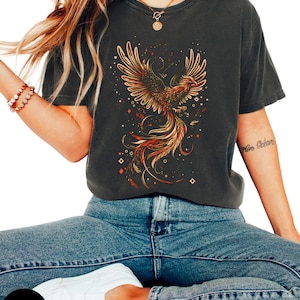 Phoenix Vogel T-Shirt, Feuervogel, Vogel Liebhaber Geschenk, mythischer Vogel, mystischer Vogel, Feuervogel, mystisches Hemd, himmlisches Hemd Bild 4