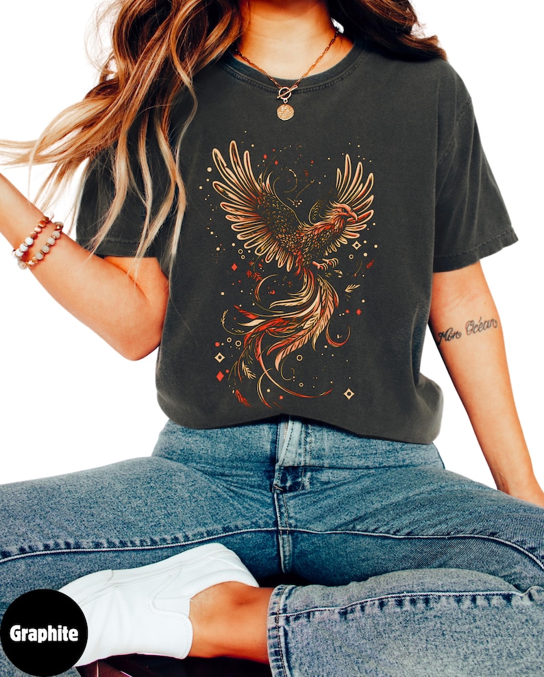 Phoenix Vogel T-Shirt, Feuervogel, Vogel Liebhaber Geschenk, mythischer Vogel, mystischer Vogel, Feuervogel, mystisches Hemd, himmlisches Hemd Bild 4