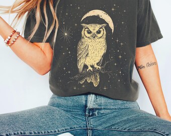 Camiseta de búho estilo Dark Academia, regalo para amantes de las aves celestiales