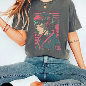 Cyberpunk Anime Girl tshirt, Futuristic Techwear Aesthetic, Japanese Harajuku clothing, Kawaii Manga shirt, Japanese streetwear, Cute Unisex