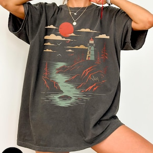 Lighthouse Graphic T-Shirt, Comfort Colors®, Coastal Maine Tee image 1