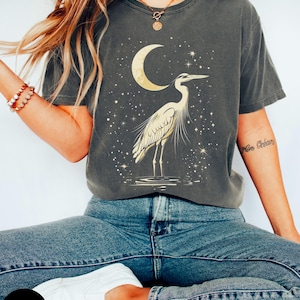 Great Blue Heron Shirt, Linocut Shirt, Bird Lover Shirt, Hippy Clothes, Folk Art, Linoprint design, Blue bird design, Vintage bird print
