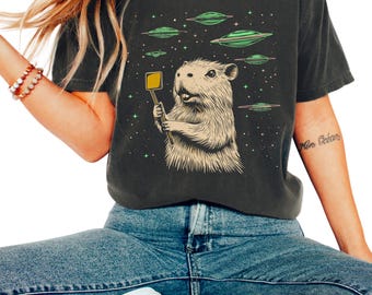 Lustiges Capybara Selfie UFO Shirt, Comfort Colors® Nager Tee