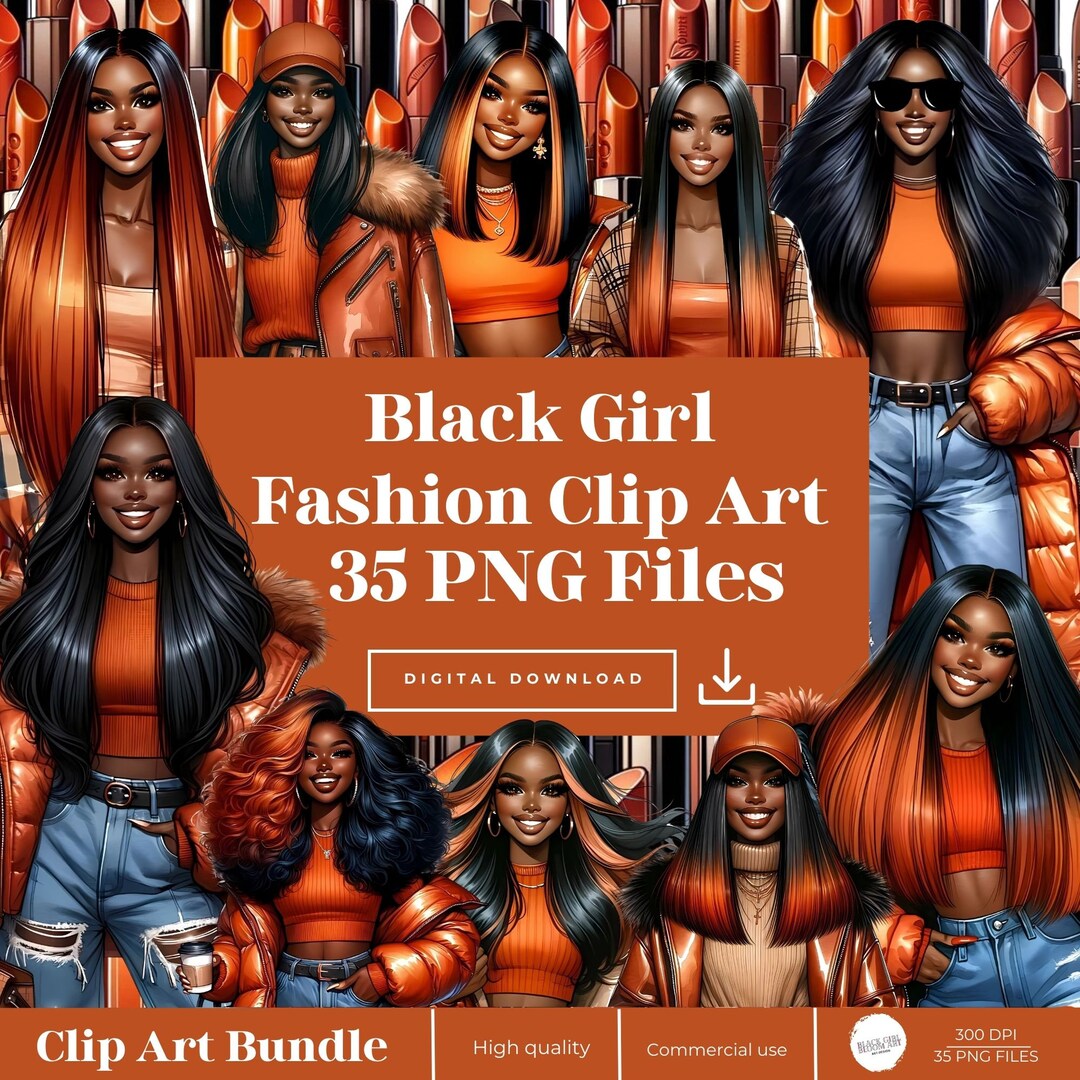 Black Fashion Girl Clip Art, Black Women Clipart, Black Women Lady Boss ...