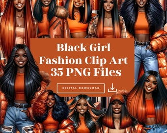 Black Fashion Girl Clip Art, Black Women Clipart, Black Women Lady Boss Clipart, PNG for Stickers/Planner/Scrapbook/Paper Crafts/Print