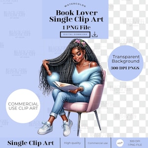 Amoureux des livres Clipart, Clipart aquarelle, Clipart femme noire, Clipart livres, autocollants planificateur, lecture des cliparts, cadeaux pour les amoureux des livres