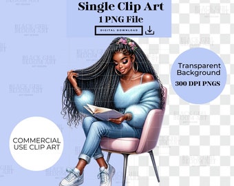 Imágenes prediseñadas para amantes de los libros, imágenes prediseñadas de acuarela, imágenes prediseñadas de mujer negra, imágenes prediseñadas de libros, pegatinas de planificador, imágenes prediseñadas de lectura, regalos para amantes de los libros