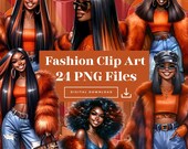 Winter Fashion Girl Clipart, Fashion Design, Black Woman Clip Art, Fashion Digital Download Stickers, Black Queen, Classy Stylish Clip Art