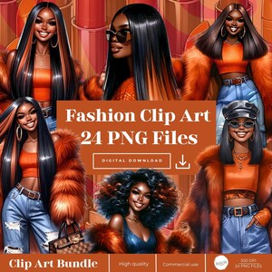 Winter Fashion Girl Clipart, Fashion Design, Black Woman Clip Art, Fashion Digital Download Stickers, Black Queen, Classy Stylish Clip Art