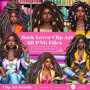 Amoureux des livres Clipart, Clipart confortable aquarelle, Clipart femme noire, Clipart livres, Dreadlocks, Clipart Lady Boss