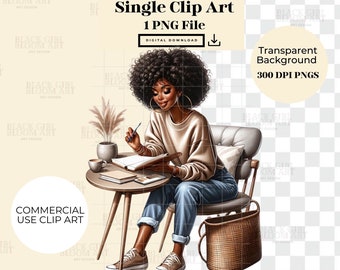 Black Girl Planner Clipart, Planner Girl Clipart,Journal Clip Art,Crafty Girl ClipArt,Black Girl Clipart,Planner Stickers,Watercolor Clipart