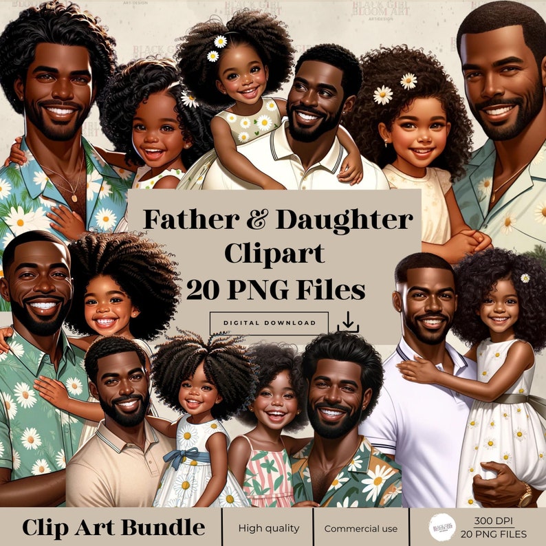 Bundle Black Father Clipart, Fathers Day Clipart, Father With Daughter ...