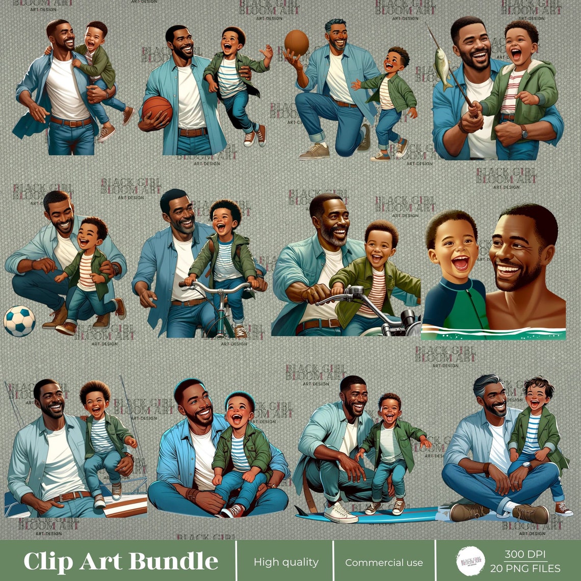 Bundle Black Father Clipart, Fathers Day Clipart, Father With Daughter ...