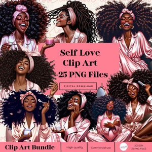 Self Care Clipart, Watercolor Cozy Clipart, Black Woman Clipart, Self Love Clipart, Pretty Girl Clipart, Planner Girl Clipart