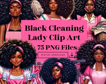 Black Cleaning Lady Clipart, Watercolor Cleaning Clipart, Black Girl Clipart, Cleaning Supplies PNG, Planner Girl Clipart, Commercial Use