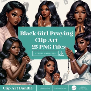 Praying Believers Black Girls Clipart,Spiritual Black Woman Clipart,Sticker Planner, Black Family Pray Art, Religious Christian