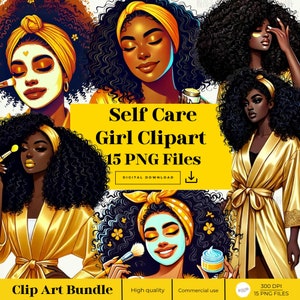 Black Girl Self-Care Clipart, Planner Stickers, Self-Care, Bliss Spa Clipart, Black Girl, Relax Clip Art,Watercolor Clip Art,Beauty Clip Art