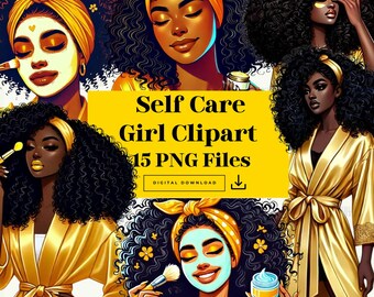 Imágenes Prediseñadas de cuidado personal de chica negra, pegatinas de planificador, cuidado personal, imágenes prediseñadas de Bliss Spa, chica negra, imágenes prediseñadas relajantes, imágenes prediseñadas de acuarela, imágenes prediseñadas de belleza