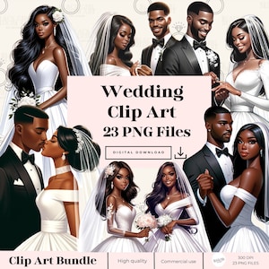 Pacchetto di clipart matrimonio acquerello, sposa e sposo, clipart sposa acquerello, clipart sposa, clipart donna nera, matrimonio afroamericano