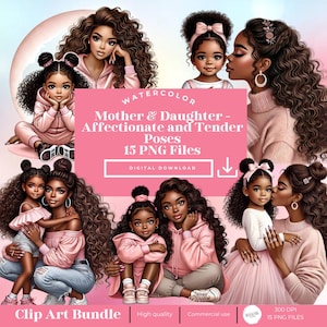 Mother&#39;s Day Clipart, Mother Daughter clipart, Black Mom clipart, Children Clipart, Mom and Baby, Mother’s Love Clipart,Transparent PNG