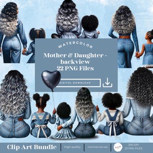 Black Girl,Mother&#39;s day Clipart, Mom and daughter clipart, Black Mom Clipart, Backview Clipart, Mother and daughter clipart,Mom and child