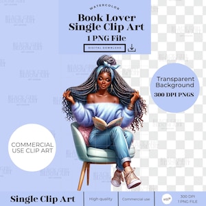 Amoureux des livres Clipart, Clipart aquarelle, Clipart femme noire, Clipart livres, autocollants planificateur, lecture des cliparts, cadeaux pour les amoureux des livres