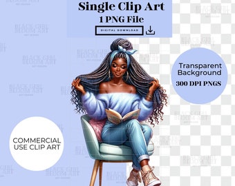 Imágenes prediseñadas para amantes de los libros, imágenes prediseñadas de acuarela, imágenes prediseñadas de mujer negra, imágenes prediseñadas de libros, pegatinas de planificador, imágenes prediseñadas de lectura, regalos para amantes de los libros