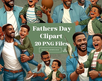 Bundle Schwarzer Vater Clipart, Vatertags Clipart, Vater mit Tochter und Sohn, Bester Papa PNG, Papatags-Bastelarbeiten, Sofortiger Download