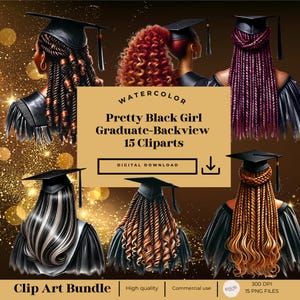 Black Girl Graduation Clipart, Backview Graduation Clipart, College graduation png, Graduation png,Black Women Clip Art,Planner Sticker