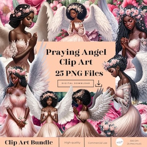 Betende Engel Clipart, Schwarze Frauen Clipart, Frauen der Farbe Clipart, Kirchenstimmung, Planer Sticker Clipart, Engel Clipart