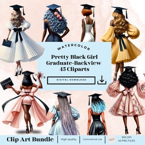 Black Girl Clipart,Black Girl Graduation Stickers, Watercolor Graduation, Pretty Graduates Watercolor, Graduation Cap png, Digital Stickers