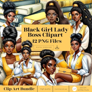 Black Women Clipart, Planner Girl Clipart, Office Girl Clipart, Black Women Lady Boss Clipart, Black Girl Clipart, Black Girl Magic