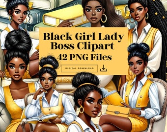 Black Women Clipart, Planner Girl Clipart, Office Girl Clipart, Black Women Lady Boss Clipart, Black Girl Clipart, Black Girl Magic