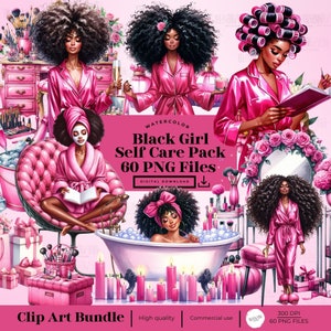 Black Girl Self-Care Clipart, Planner Stickers, Self-Care, Bliss Spa Clipart, Black Girl, Relax Clip Art,Watercolor Clip Art,Beauty Clip Art