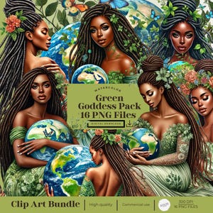 Black Girl Green Goddess  PNG  Graphics Transparent, Commercial Use Clip Art, Dread Hair, Sublimation
