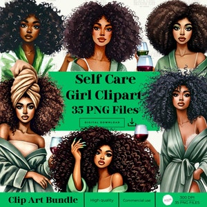 Black Girl Self-Care Clipart, Planner Stickers, Self-Care, Bliss Spa Clipart, Black Girl, Relax Clip Art,Watercolor Clip Art,Beauty Clip Art