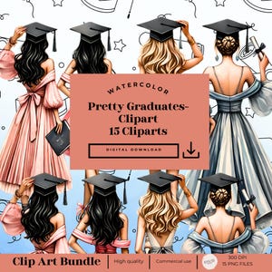 Pretty Girl  Graduation Clipart, Watercolor Graduation, Graduation Cap Clipart, Graduation Stickers,Transparent PNG, Digital Sticker