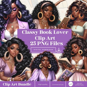 Amoureux des livres des cliparts, des cliparts chic aquarelle, des cliparts femme noire, des cliparts livres, des cliparts chic, des cliparts Lady Boss