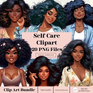 Black Girl Self-Care Clipart, Planner Stickers, Self-Care, Black Girl, Relax Clip Art,Watercolor Clip Art, Self Love Clip Art